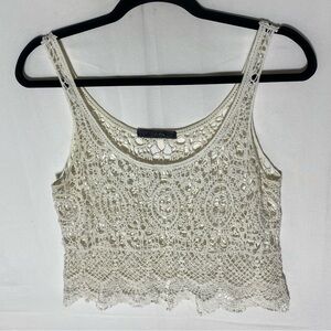 Dulcie Cream Crochet Lace Boho Cropped Tank Top S